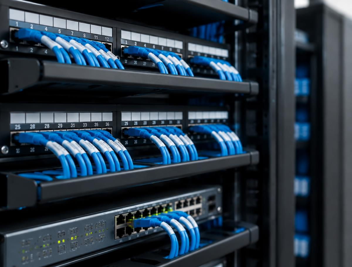 Organized structured cabling in a network rack