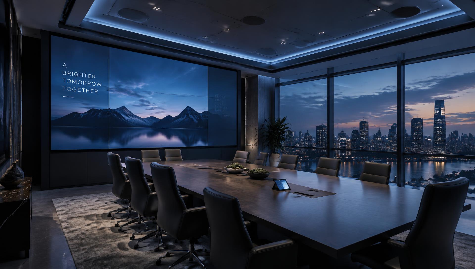 Modern boardroom with integrated video wall